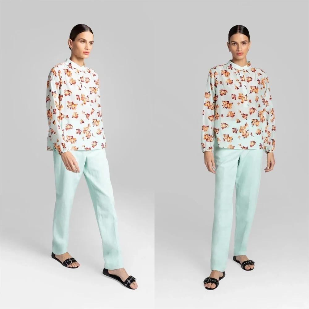 A.L.C. Shira Floral Print Mock Neck Blouse 1380 - Picture 1 of 13